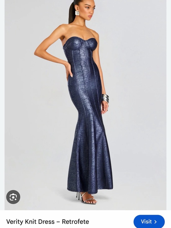 Retrofete Dresses & Skirts - Retrofete Navy Strapless Satin Evening Gown